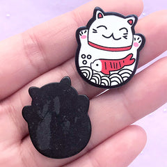 Maneki Neko Acrylic Cabochons | Lucky Beckoning Cat Embellishments | Decoden Pieces | Scrapbook Supplies (2 pcs / 24mm x 27mm)