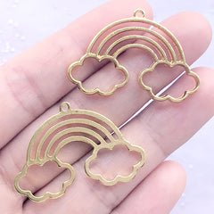 Rainbow Open Bezel Charm | Kawaii Weather Deco Frame for UV Resin Filling | Cute Jewelry DIY (2 pcs / Gold / 35mm x 24mm)