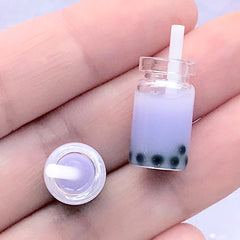 Dollhouse Pearl Milk Tea | Bubble Tea Cabochon | 3D Miniature Tapioca Tea | Mini Food Jewellery Supplies | Kawaii Crafts (2 pcs / Purple / 10mm x 18mm)