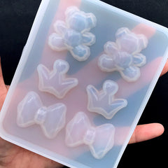 Faceted Bow Crown Bear Silicone Mold (6 Cavity) | Decoden Cabochon Mold | Soft Clear Flexible Mould | Kawaii UV Resin Art Supplies