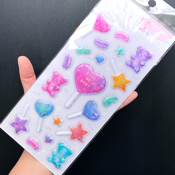 3D Candy Shaker Stickers  Kawaii Capsule Sticker with Confetti