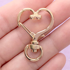 Heart Lobster Clasp with Swivel Ring | Lanyard Hook | Snap Clip | Kawaii Jewelry Supplies (1 piece / Gold / 24mm x 35mm)