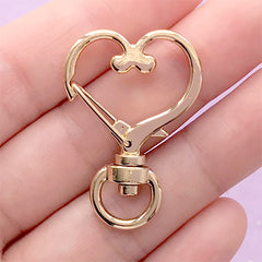 Heart Lobster Clasp with Swivel Ring | Lanyard Hook | Snap Clip | Kawaii Jewelry Supplies (1 piece / Gold / 24mm x 35mm)