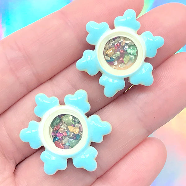 Snowflake Shaker Cabochons | Shake Shake Xmas Charm | Christmas Ornaments (2 pcs / 23mm x 26mm)