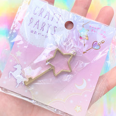 Star Key Open Bezel Charm for UV Resin Filling | Kawaii Resin Jewelry DIY Supplies (1 piece / Gold / 24mm x 52mm)