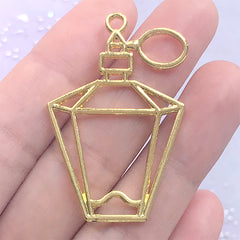 Antique Perfume Bottle Open Bezel Pendant | Eau de Cologne Deco Frame | Resin Jewellery Supplies (1 piece / Gold / 28mm x 42mm)