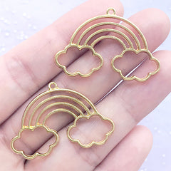 Rainbow Open Bezel Charm | Kawaii Weather Deco Frame for UV Resin Filling | Cute Jewelry DIY (2 pcs / Gold / 35mm x 24mm)