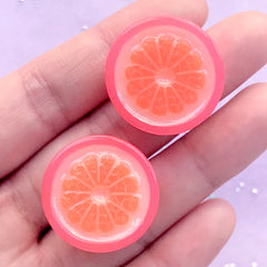 Grapefruit Decoden Cabochons | Kawaii Sweet Deco | Fake Food Embellishment | Phone Case Decoration (2 pcs / Coral Pink / 26mm)