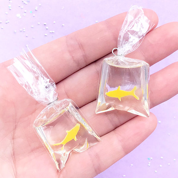 3D Fish in a Bag Charms, Miniature Goldfish, Dollhouse Jewelry DIY, MiniatureSweet, Kawaii Resin Crafts, Decoden Cabochons Supplies