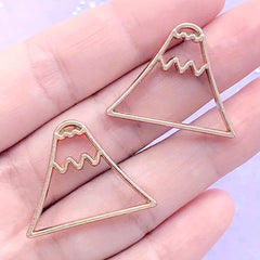 Mount Fuji Open Bezel Charm | Japan Mountain Pendant | Nature Deco Frame | Kawaii UV Resin Jewelry DIY (2 pcs / Gold / 28mm x 22mm)