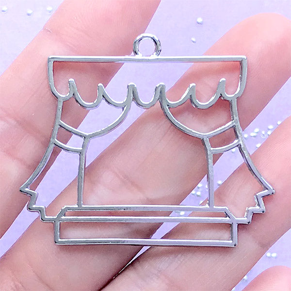 Window with Curtain Open Bezel | UV Resin Jewelry DIY | Kawaii Deco Frame for Resin Filling (1 piece / Silver / 45mm x 37mm)