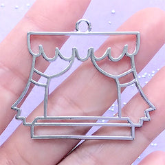 Window with Curtain Open Bezel | UV Resin Jewelry DIY | Kawaii Deco Frame for Resin Filling (1 piece / Silver / 45mm x 37mm)