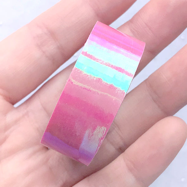 Clear Iridescent Tape | Rainbow Colored Adhesive Tape | Kawaii Art Supplies | Cute Scrapbook (1 piece / Pink / 1.5cm x 4 Meters)