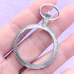 Antique Pocket Watch Open Bezel Charm | Steampunk Pocketwatch Pendant | UV Resin Jewelry DIY (1 piece / Silver / 35mm x 52mm / 2 Sided)