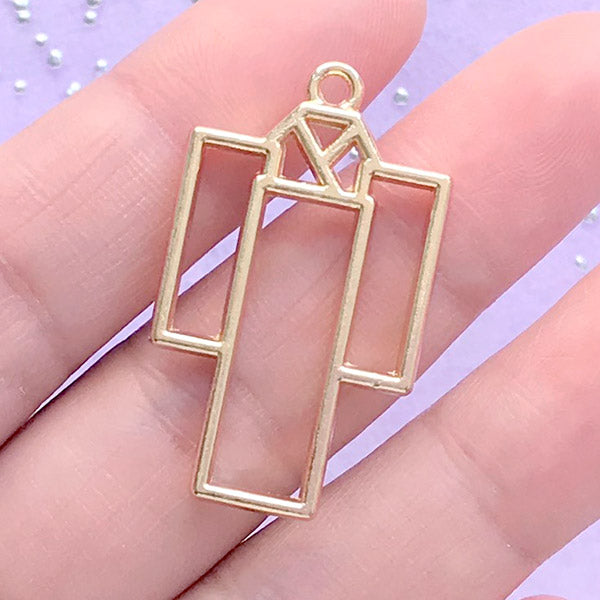 Kimono Open Bezel for UV Resin Filling | Japanese Cloth Deco Frame | Japan Culture Charm | Resin Jewellery DIY (1 piece / Gold / 20mm x 34mm)