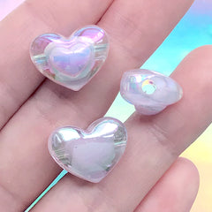Heart Acrylic Beads | Iridescent Chunky Bead | Kawaii Jewelry Supplies (AB Purple / 4 pcs / 17mm x 13mm)