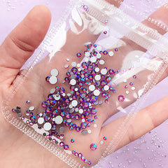 Aurora Borealis Glass Rhinestones from SS4 to SS20 | Round Flatback Rhinestones | Sparkle Nail Designs (AB Magenta Purple / SS4 to SS20 / Around 300 pcs)