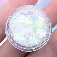 Iridescent Christmas Snowflake Confetti and Glitter Powder Mix | Resin Craft Supplies | Nail Deco (Clear White / 2 grams)