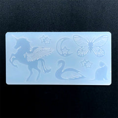 Magical Animal Silicone Mold (7 Cavity) | Unicorn Cat Butterfly Swan Moon Star Mold | Embellishment Mould | Resin Craft Supplies