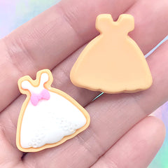 Miniature Wedding Gown Sugar Cookie Cabochons | Dollhouse Food | Kawaii Sweet Deco | Decoden Supplies (3 pcs / 24mm x 23mm)