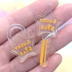 Kawaii Star Key Lock and Key Charms | Cute Jewelry Making | Decoden Resin Cabochon (2 pcs / Yellow)