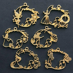 Fairytale Open Bezel for UV Resin Filling | Princess Charm | Mermaid Pendant | Fairy Tale Deco Frame | Kawaii Jewelry Supplies (6 pcs / Gold)