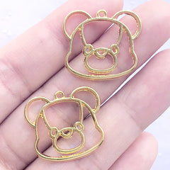 Bear Head Open Bezel for UV Resin Filling | Kawaii Animal Deco Frame | Resin Jewellery Supplies (2 pcs / Gold / 23mm x 21mm)