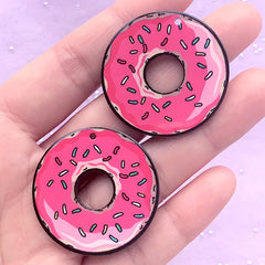 Donut Acrylic Cabochons | Doughnut Embellishments | Sweet Deco | Food Jewelry Supplies | Kawaii Decoden Pieces (2 pcs / Pink / 35mm)