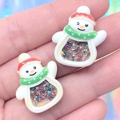 Shake Shake Snowman Cabochons | Christmas Shaker Charm | Xmas Embellishment (2 pcs / 21mm x 26mm)