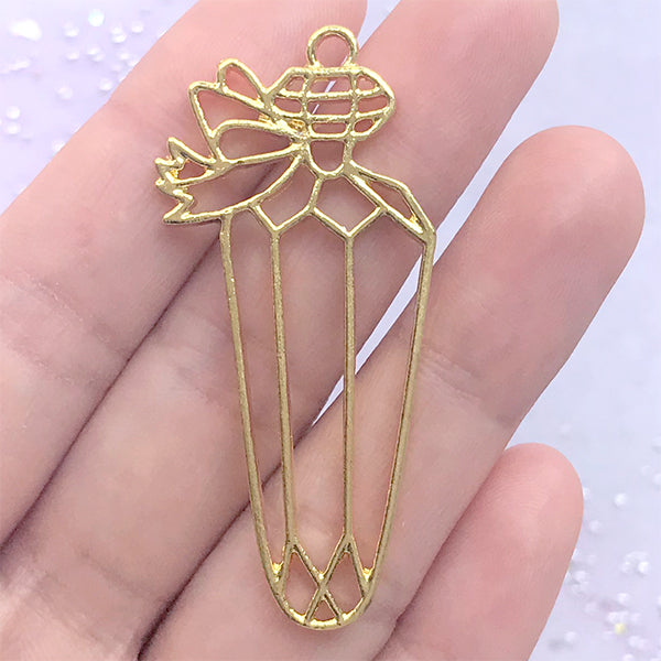 Perfume Bottle Open Back Bezel Pendant | Parfum Deco Frame for UV Resin Filling | Resin Jewellery DIY (1 piece / Gold / 24mm x 51mm)