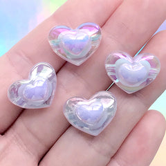 Heart Acrylic Beads | Iridescent Chunky Bead | Kawaii Jewelry Supplies (AB Purple / 4 pcs / 17mm x 13mm)