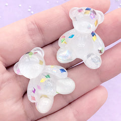 Confetti Bear Cabochon | Kawaii Decoden Supplies | Animal Embellishments | Phone Case Decoration (2 pcs / White / 24mm x 29mm)