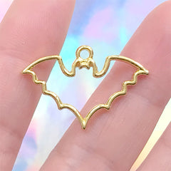 Bat Open Bezel Charm | Halloween Deco Frame for UV Resin Filling | Resin Jewelry DIY (1 piece / Gold / 28mm x 19mm)