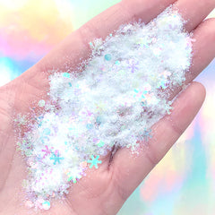 Iridescent Christmas Snowflake Confetti and Glitter Powder Mix | Resin Craft Supplies | Nail Deco (Clear White / 2 grams)