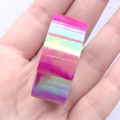 Iridescent Rainbow Clear Tape | Cute Adhesive Tape | Kawaii Scrapbooking Supplies (1 piece / Dark Pink / 1.5cm x 4 Meters)