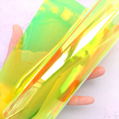 Iridescent PVC Fabric | Colored Transparent Vinyl Leather Sheet | Cosmetic Bag DIY (Neon Yellow / 20cm x 26cm / 0.1mm)