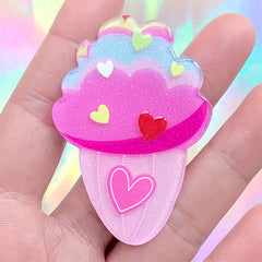 Ice Cream Acrylic Cabochon with Glitter | Kawaii Decoden Embellishment | Sweet Deco | Kid Brooch DIY (1 piece / 40mm x 58mm)