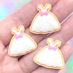 Miniature Wedding Gown Sugar Cookie Cabochons | Dollhouse Food | Kawaii Sweet Deco | Decoden Supplies (3 pcs / 24mm x 23mm)