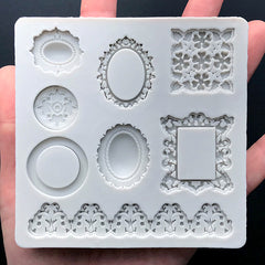 Assorted Victorian Frame Baroque Ornament Silicone Mold (8 Cavity) | Dollhouse Miniature Mirror DIY | Rococo Embellishment Mould | Resin Craft Supplies