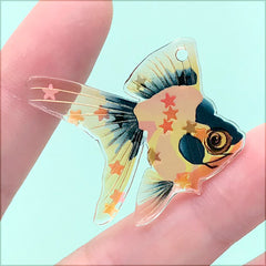 Colourful Goldfish Resin Pendant with Confetti | Plastic Fish Charm | Whimsical Jewelry Making (1 Piece / Orange Black / 39mm x 36mm)