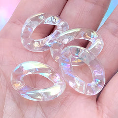 Iridescent Chunky Chain Links | Acrylic Open Links | Cute Plastic Handbag Chain DIY | Kawaii Accessory Making (4 pcs / AB Clear / 17mm x 23mm)