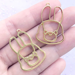 Bunny Head Open Bezel | Rabbit Deco Frame for UV Resin Filling | Animal Charm | Cute Resin Craft Supplies (2 pcs / Gold / 21mm x 31mm)