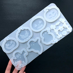 Assorted Halloween Pumpkin and Ghost Shaker Silicone Mold (16 Cavity) | Shaker Bits Mould | Creepy Cute Resin Craft Supplies