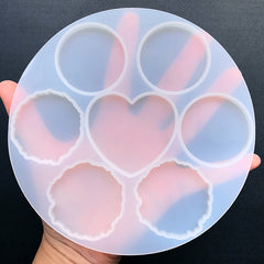 Phone Grip Silicone Mold Assortment (7 Cavity) | Heart Round and Crystal Agate Druzy Phone Grip Mould | Resin Craft Supplies