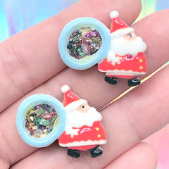 Santa Claus Shaker Cabochons | Shake Shake Christmas Ornaments | Xmas Embellishment (2 pcs / 25mm x 21mm)