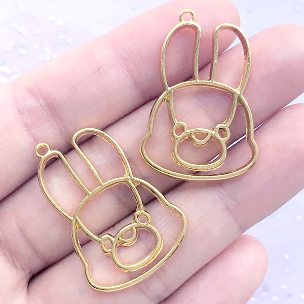 Bunny Head Open Bezel | Rabbit Deco Frame for UV Resin Filling | Animal Charm | Cute Resin Craft Supplies (2 pcs / Gold / 21mm x 31mm)