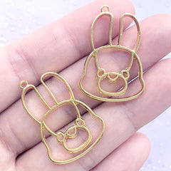 Bunny Head Open Bezel | Rabbit Deco Frame for UV Resin Filling | Animal Charm | Cute Resin Craft Supplies (2 pcs / Gold / 21mm x 31mm)