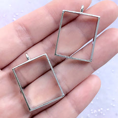 Rectangle Deco Frame for Resin Filling | Rectangular Open Back Bezel Charm (2 pcs / Silver / 20mm x 29mm)