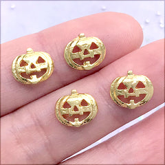 Mini Halloween Pumpkin Metal Embellishments | Resin Shaker Bits | Resin Inclusions | UV Resin Craft Supplies (4 pcs / Gold / 10mm x 9mm)