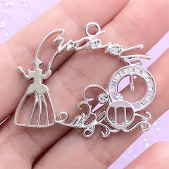 Cinderella Open Bezel Charm | Fairytale Princess Deco Frame for UV Resin Filling | Kawaii Jewellery Supplies (1 piece / Silver / 42mm x 35mm)